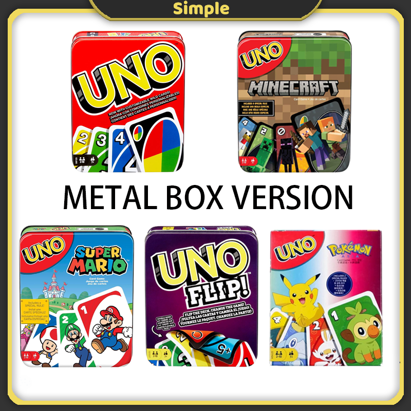 UNO hộp thiếc trò chơi thẻ bài Hoang Dã Minecraft Super Mario UNO Filp Pokemon 112 thẻ gia đình giải trí bên trò chơi 2-10 người chơi