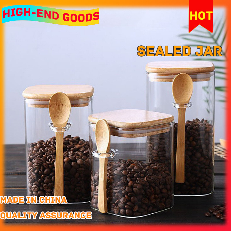 Gambar Glass Tea Jar Household Large Storage Jar Sealed Jar Pu er Tea Packaging Storage Box Storage Jar With Spoon