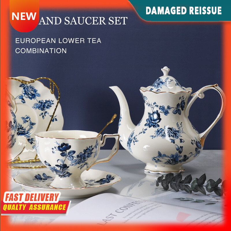 Gambar European Rose Ceramic Coffee Cup   Saucer Set with Spoon English Afternoon Tea Cup Kettle