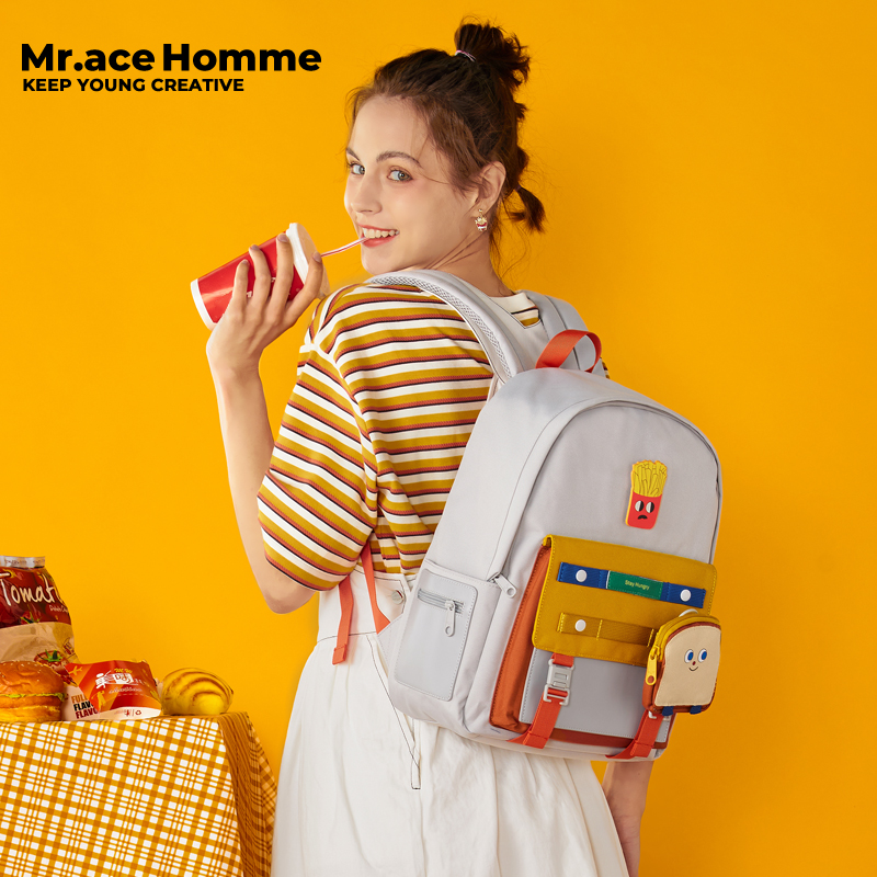 Mr. ace Homme Foodie Series Lovely Laptop Backpack Good-Looking Campus School Bag Girls All-match Travel Backpack ราคา 1,390 บาท*ส่งฟรี