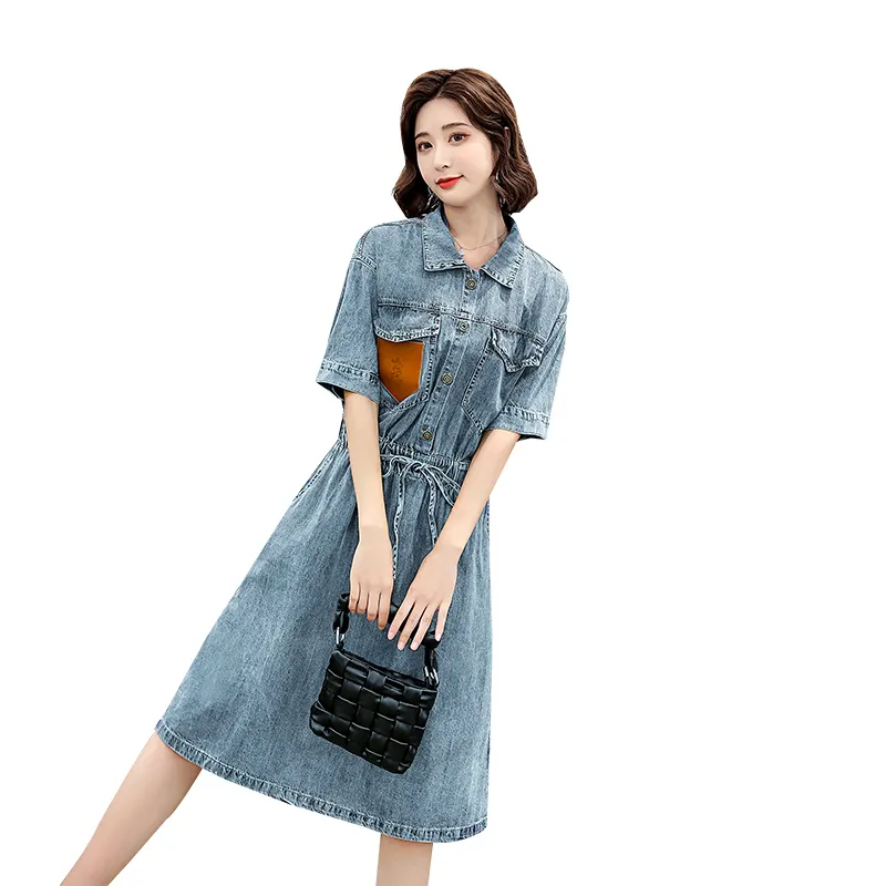 denim shirt dress midi length