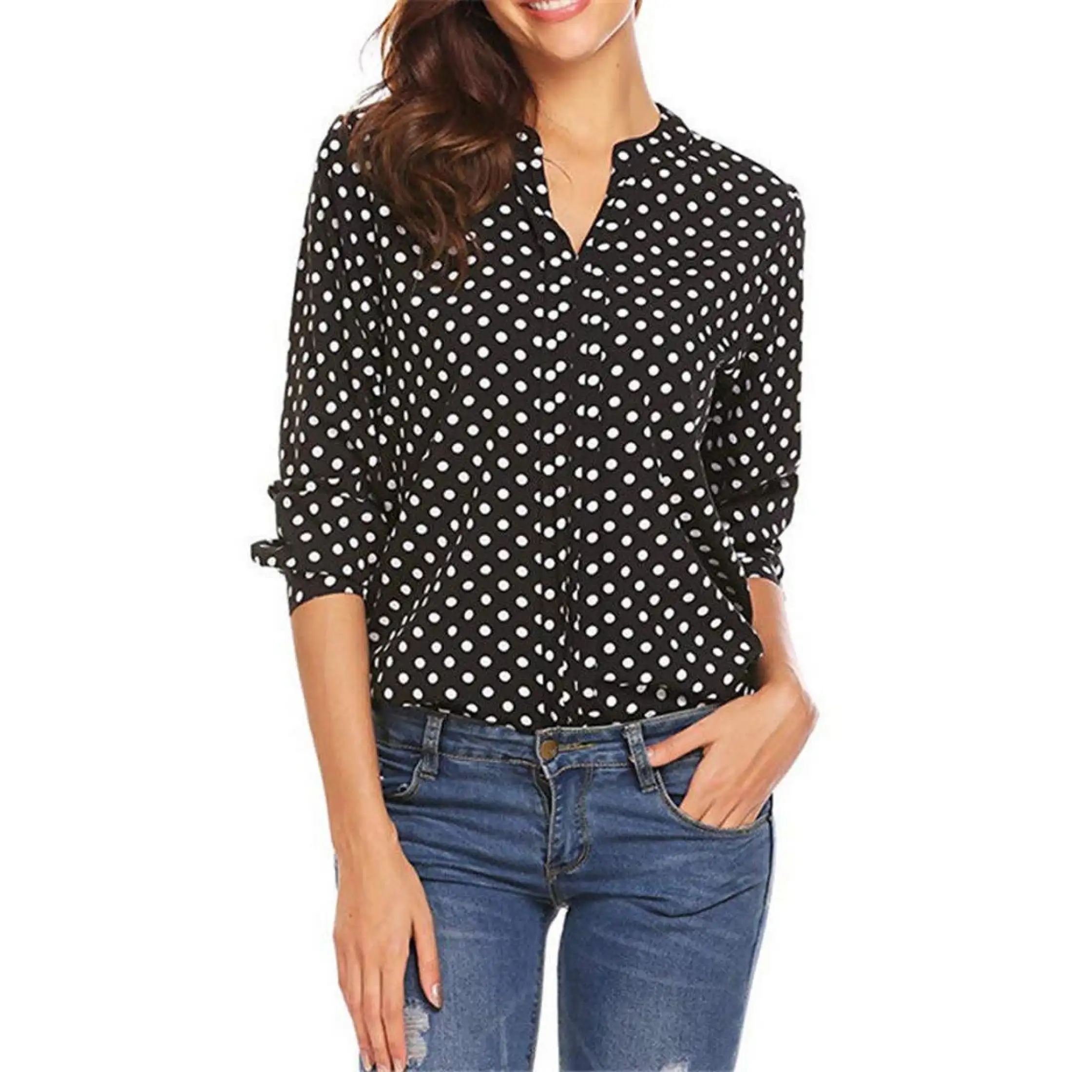 women's plus size polka dot tops