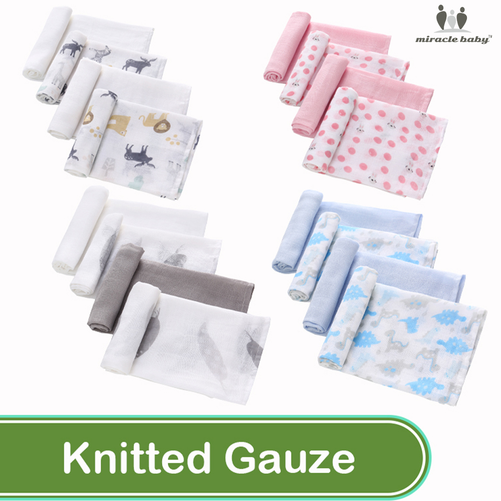 Miracle baby 4-Pack Gauze Muslin Square For Babies, Washable Diapers Premium Reusable Nappy Wipes Extra Soft For Newborns Sensitive Baby Skin 70*70cm ราคา 489 บาท*ส่งฟรี