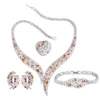 SEQUITO Màu Trắng Thời Trang Mạ Vàng Cho Nữ 4 Chiếc Vòng Tay Đính Đá Trang Sức Nhiều Màu AAAAA Đá Cubic Zirconia Chất Lượng Cao Hoa Tai Vòng Cổ Nhẫn Cho Tiệc Cưới SJ351
