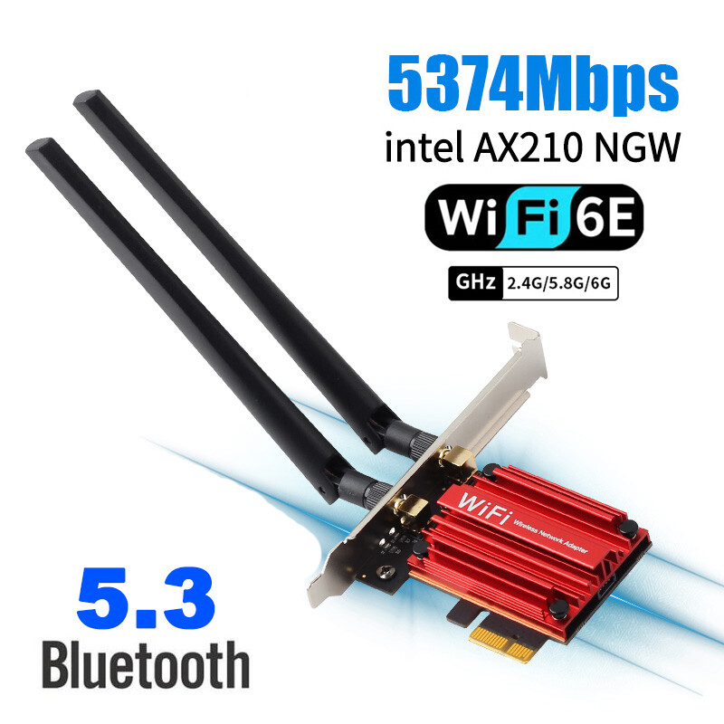 5374mbps wifi6e pcie wifi adapter intel ax210 bluetooth 5.3 wifi 6 wireless card 2.4g/5g/5g 802.11ax/ac for pc desktop