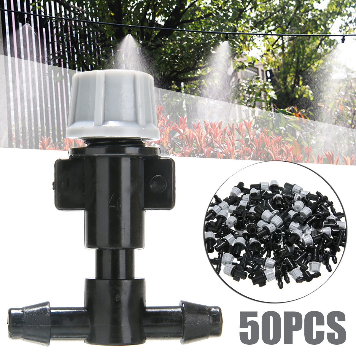 50 cái 1/4 "vòi phun sương Vòi phun tưới vườn tưới làm mát gấp ngược làm sạch bụi micro-sprinkler