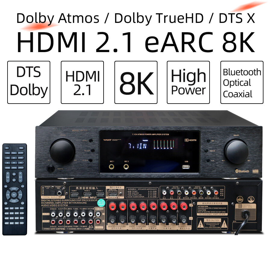 7.1 Home Theater Amplifier Flagship AV Receiver 600W High Power Upgrade HDMI 2.1 eARC 8K Dolby Atmos/Dolby TrueHD/Dolby Digital Plus/DTS X/DTS-HD, Powerful 7.1 Speaker and Decoding Audio Output,Digital Optical/Coaxial,Bluetooth/USB ราคา 8,170 บาท*ส่งฟรี