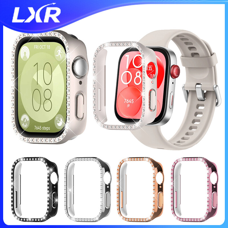 Diamond Bling PC Case for Huawei Watch Fit 3 Women Anti-fall Hollow Protective Cover for Huawei Fit3 Watch Accessories Plating ราคา 22 บาท*ส่งฟรี