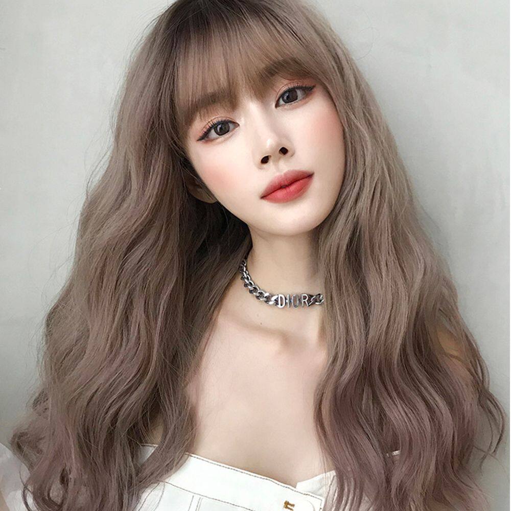 VAN Daily Tóc Xoăn Gợn Sóng Màu Nâu Hai Màu Hồng Cho Nữ Tóc Tổng Hợp Với Tóc Mái Tóc Giả Hóa Trang Tóc Giả Dài Gợn Sóng