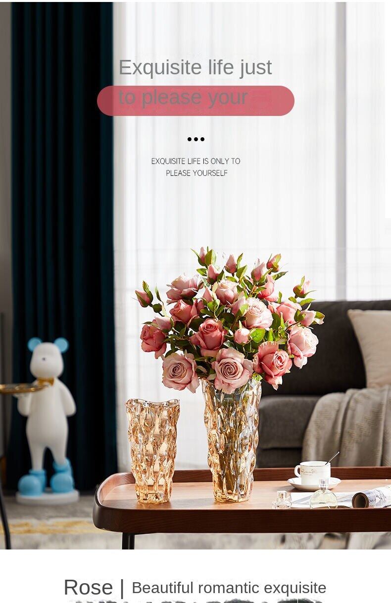 Fake rose flower artificial flower decoration bouquet living room high-end decoration vase flower arrangement desktop small ornaments plastic flowers