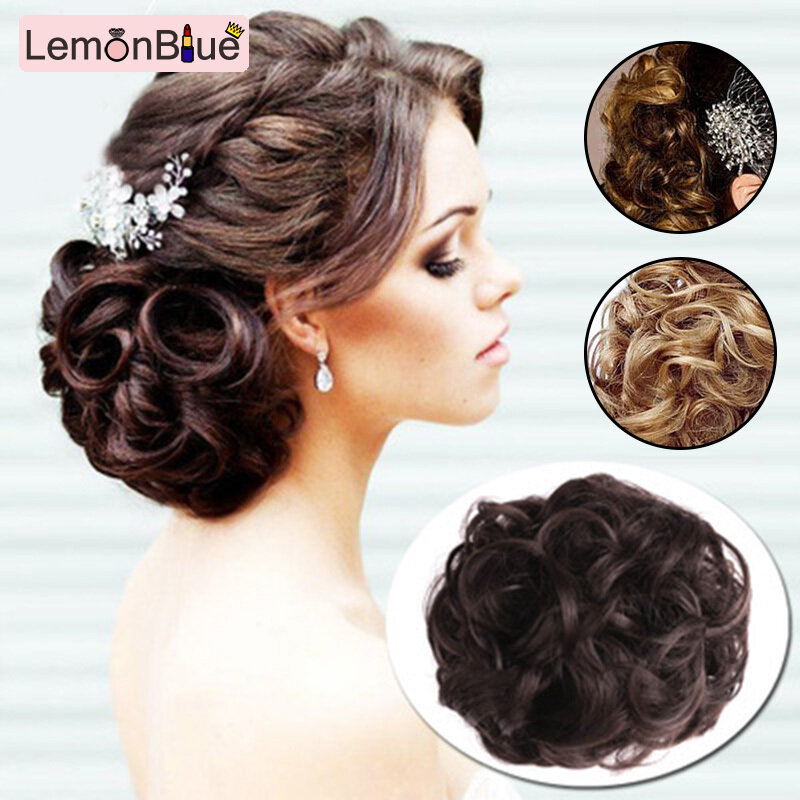 Gambar LemonBlue Women Bun Wig Heat Resistant Fiber Female Curly Hair Extension Bun Hairpiece 2