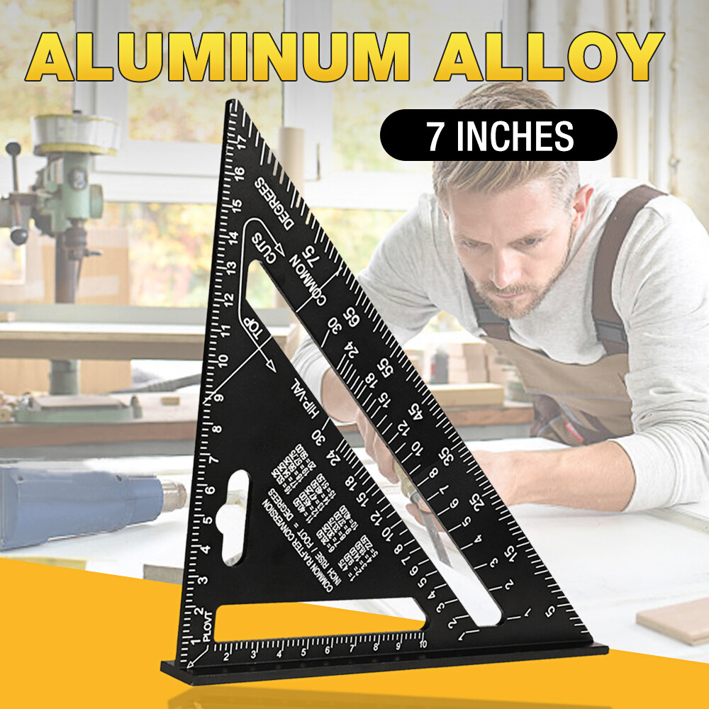 Thước tam giác GTEBER 7 inch, Thước tam giác đen Thước đo góc vuông, Thước tam giác hợp kim nhôm có độ chính xác cao, Công cụ đo bố cục cho kỹ sư thợ mộc