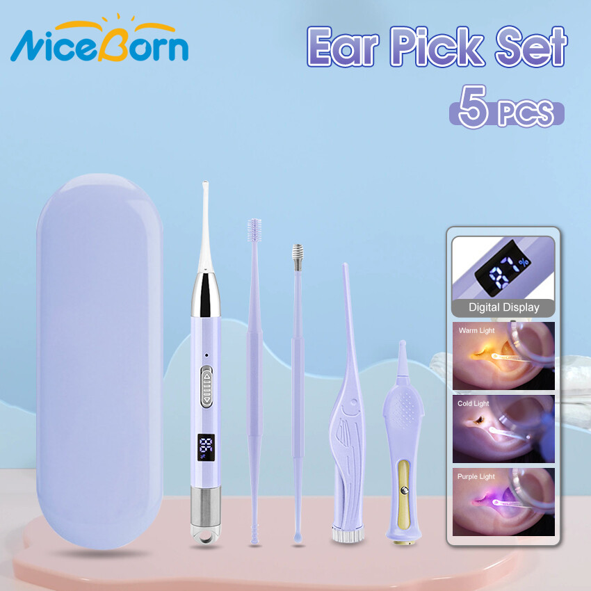 NiceBorn Ear Pick Set Luminous Ear Tweezer Upgrade Digital Display Rechargeable LED Ear Spoon 5x Magnifying Glass Ear Wax Removal Ear Cleaner Safe Ear Pick Ear Cleaning Tool with 2 Magnifier 4 Ear Spoon Heads for Baby Adult - ยี่ห้อ NiceBorn ราคา 269 บาท*ส่งฟรี
