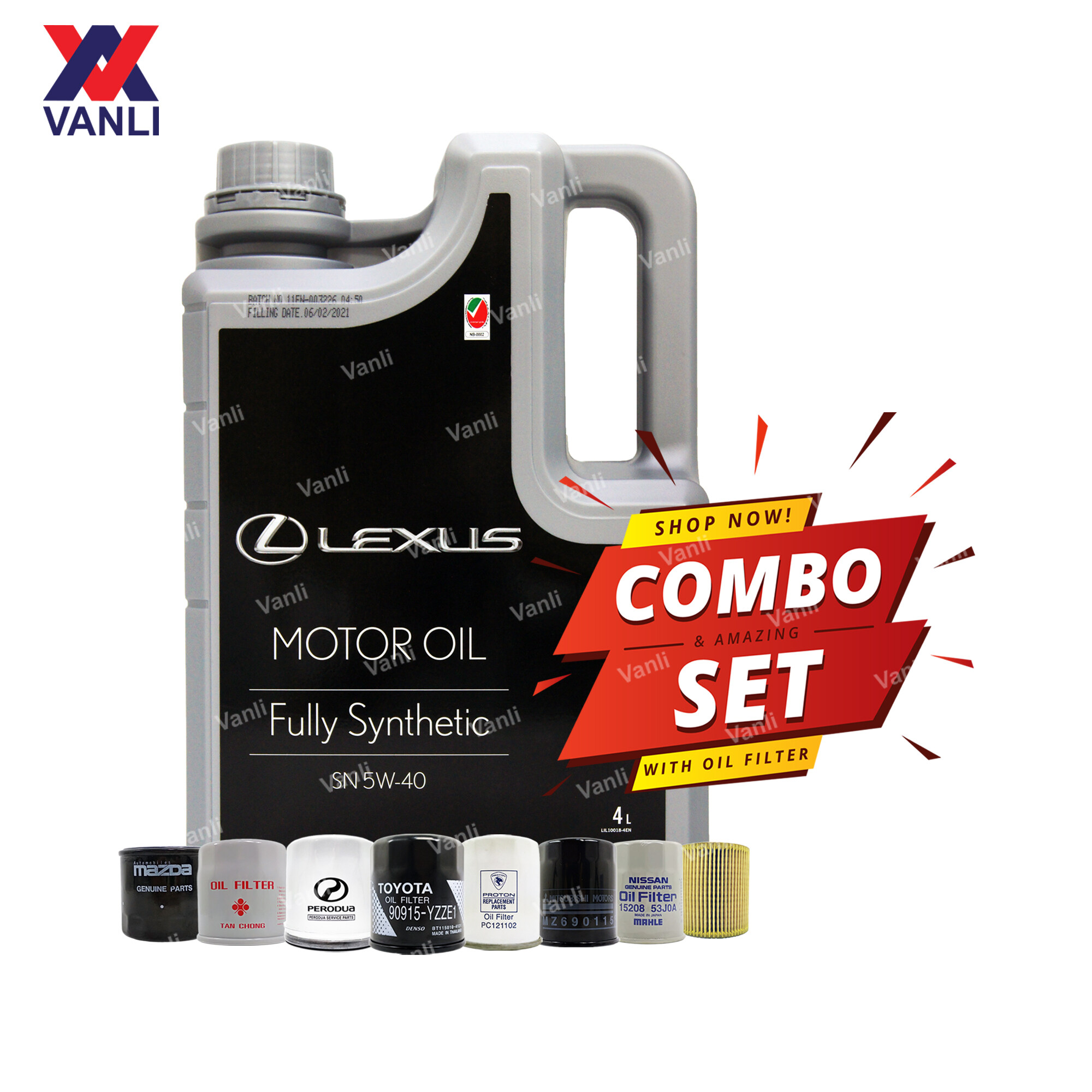 LEXUS 5W40 API SN Fully Synthetic Engine Oil 4L with Oil Filter Combo Set