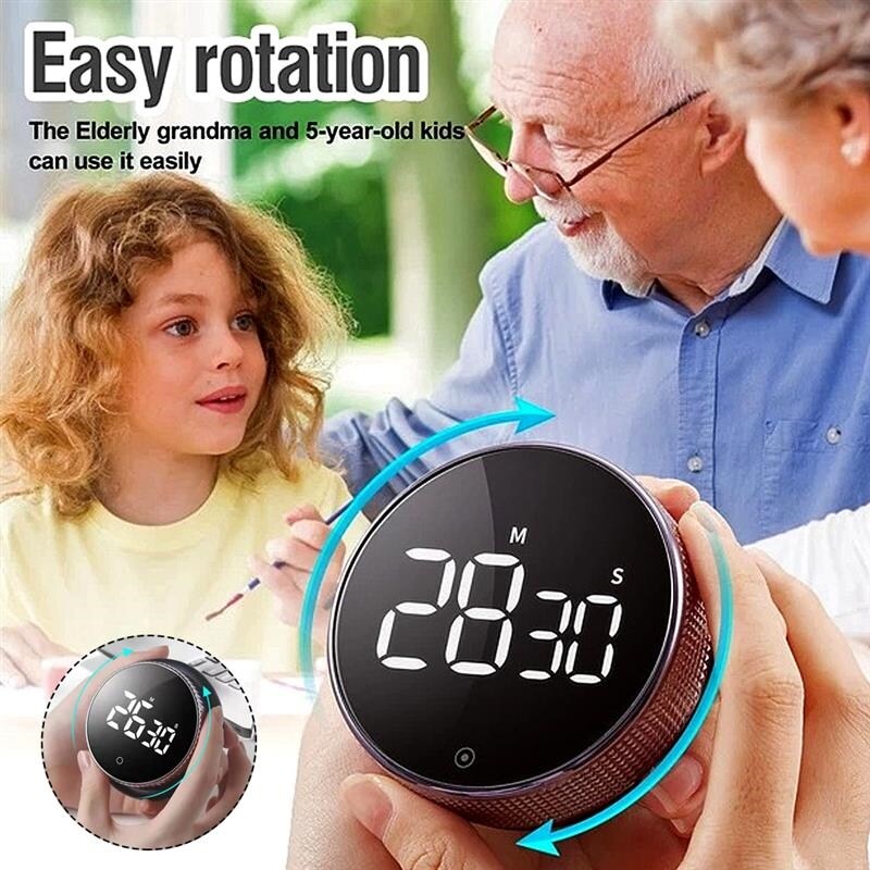 Gambar Round Rotary Kitchen Timer Digital Timer Manual Countdown LED Alarm Clock Mechanical Cooking Timer Cooking Study Stopwatch