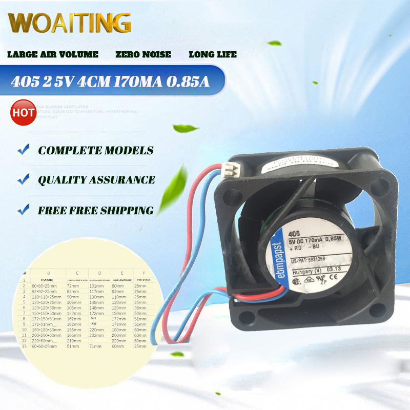 Ebmpapst 405 405F/FH 405/2 5V 4cm 170MA 0.85A US-PAT 4720134 CX50 Cooling Fan Giá 431,000 Đồng*Miễn phí vận chuyển