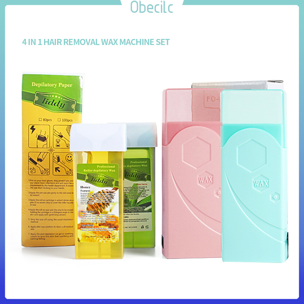 Obecilc bộ máy làm sáp tẩy lông 4 trong 1 máy làm nóng sáp cuộn với sáp lô hội mật ong dùng cho thẩm mỹ viện spa cá nhân