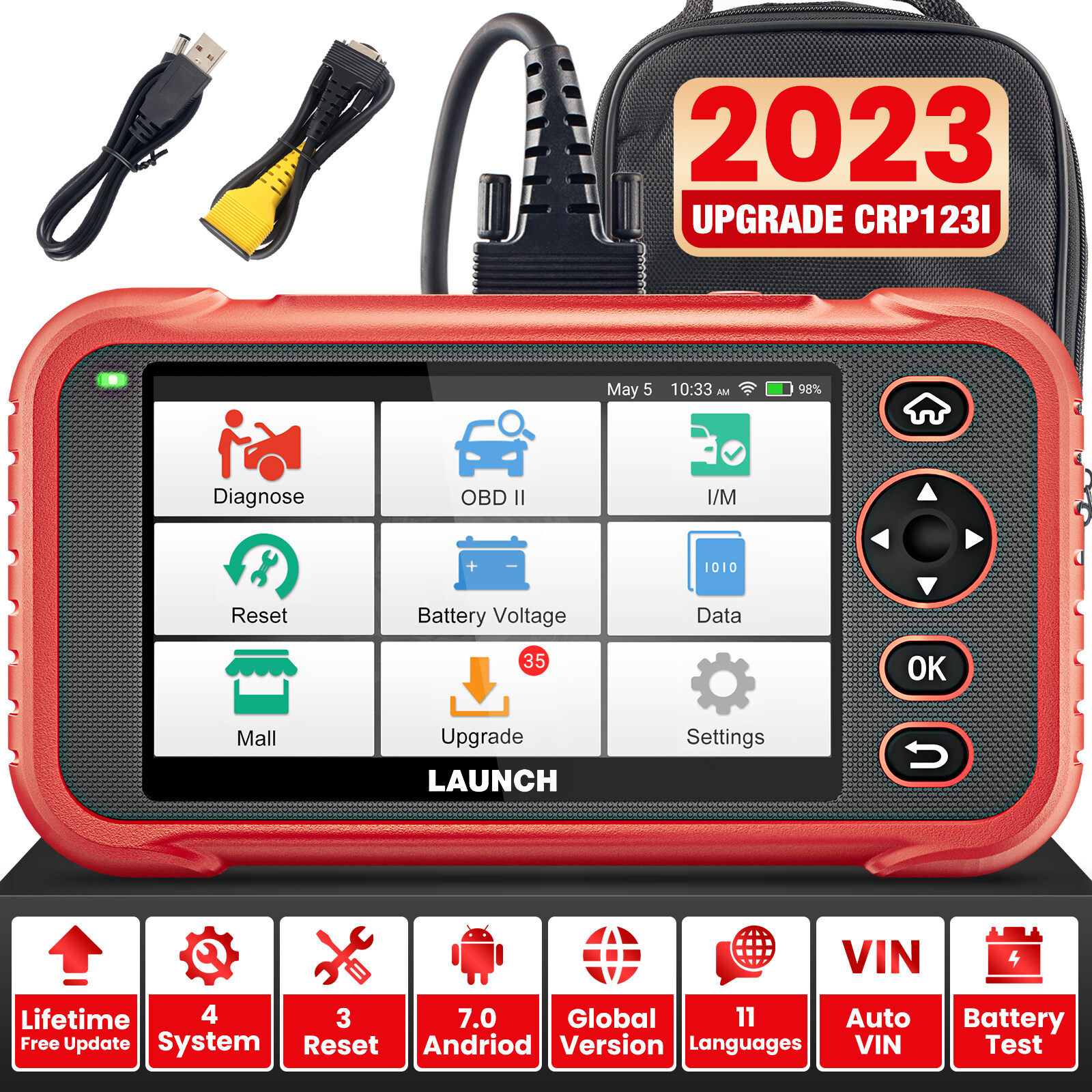 LAUNCH CRP129i OBD2 Car Diagnostic Tool Check Engine ABS SRS Transmission AT with Oil/EPB/SAS/TPMS Reset Throttle Matching Auto VIN 15 Reset Service for Toyota Honda Nissan All Universal Cars JOBD EOBD Professional Auto Scanner Code Reader 2023 ราคา 5,163 บาท*ส่งฟรี