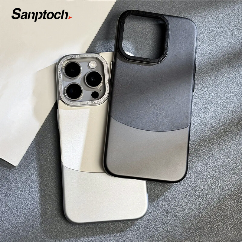 Sanptoch Premium Leather Phone Case For iPhone 15 / 14 / 13 / 12 Pro Max Ultra Slim PC Cover For iPhone 15 Pro Max High Hardness Shockproof Protection Casing