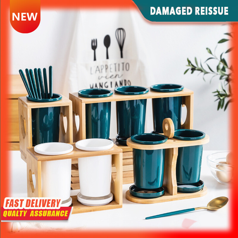 Gambar Chopsticks Tube Pure White Double Tube Drain Bamboo Chopsticks Tube Home Tableware Storage Chopsticks Rest