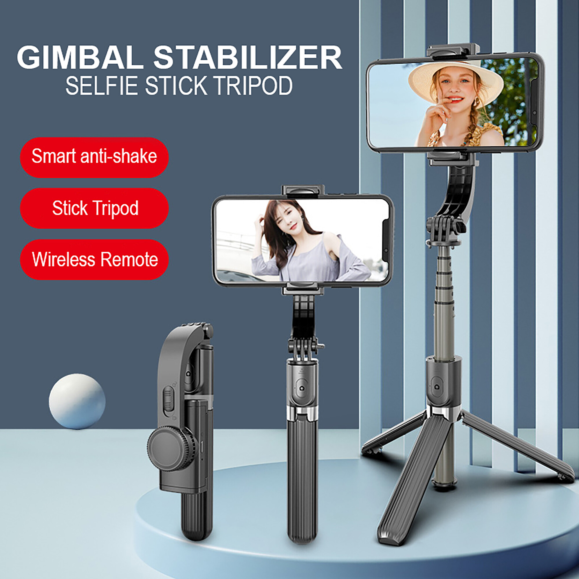 Gimbal Stabilizer Selfie Stick Mit Bluetooth Stativ Für Vlogs_voghion.com