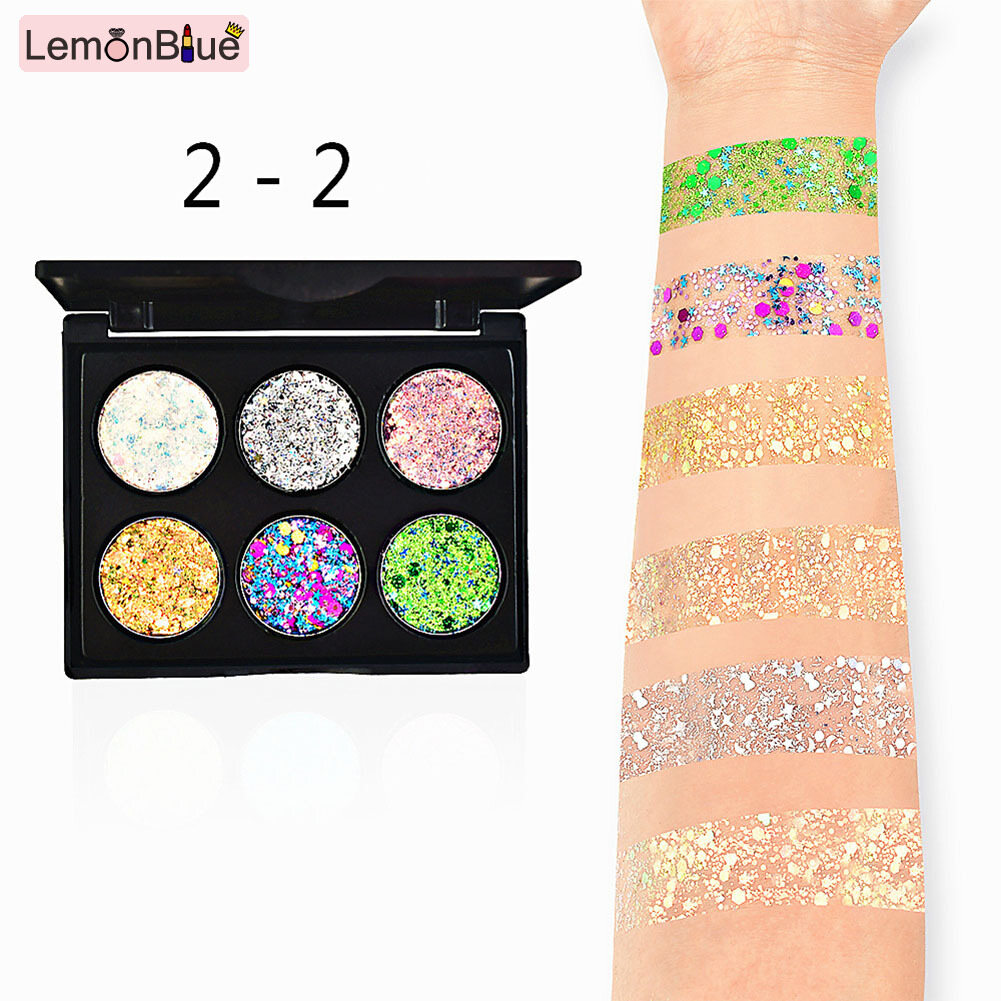 Gambar LemonBlue 6 color Glitter Eye Shadow Palette Sequins Shimmers Palette for Eye Body Face Makeup Glitter Sequins Shimmers 6 color Portable Convenient Eye Shadow Palette Eye Body Face Hair