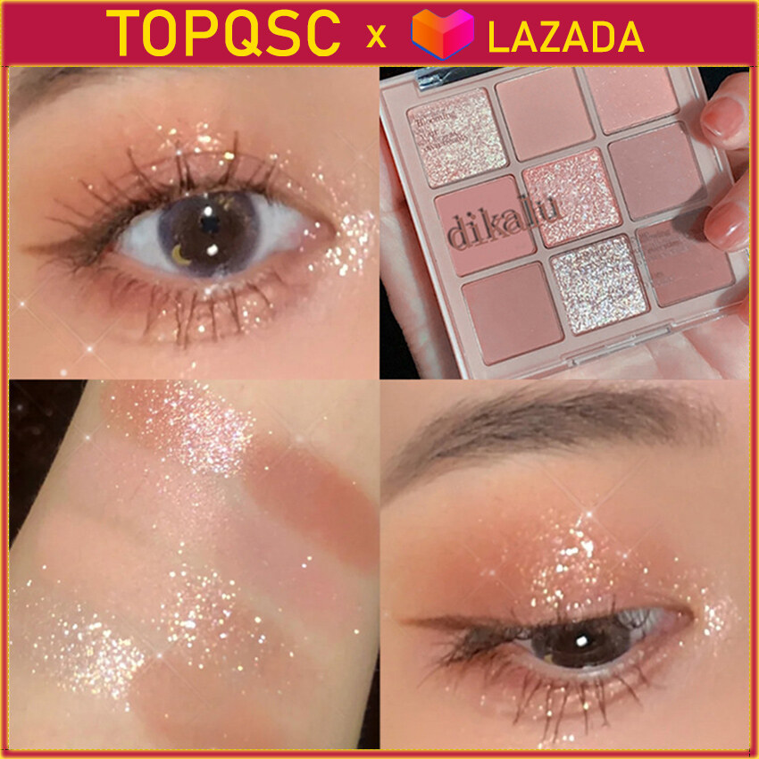 【Còn Hàng x TOPQSC】Bảng Màu Phấn Mắt Lấp Lánh Màu Nude 9 Màu Sắc Tố Cao, Trang Điểm Mắt Sáng Bóng Chống Nước Lâu Trôi