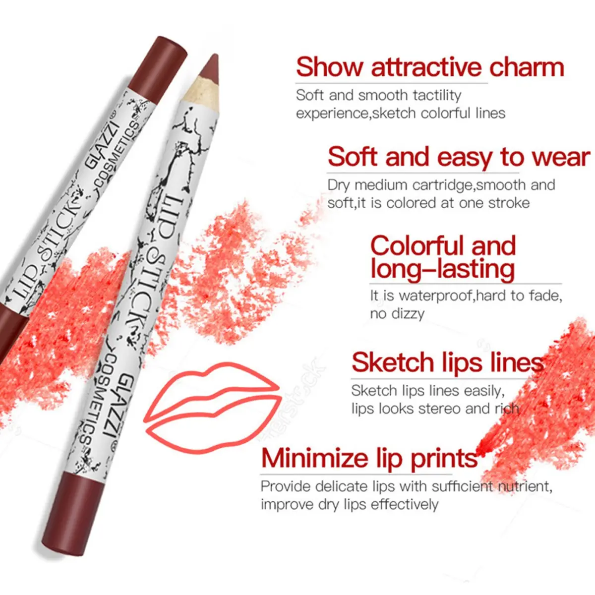 lipstick 12 Different Colours Lip Liner Set Waterproof Long Lasting Eyeliner with Lid