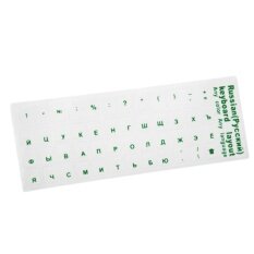 Russian cyrillic keyboard stickers with blue lettering on keyboard