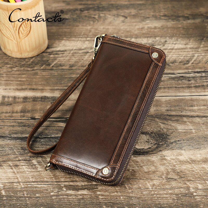 Contacts Ví cầm tay da thật Ví cho Nam Ví đựng thẻ Túi điện thoại ví đựng tiền Túi xách nam túi ví n