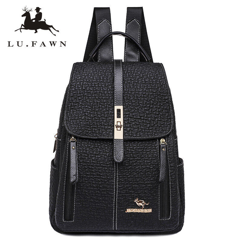 LU FAWN Women Fashion PU Leather Backpack Purse Teenage Large Capacity