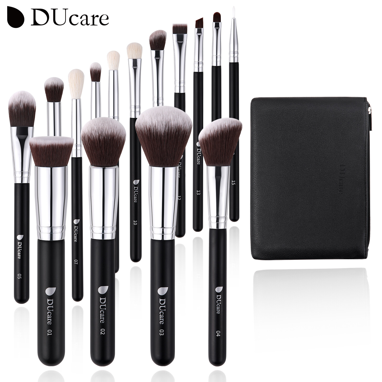  Ducare 15 cái Bộ Bộ cọ trang điểm với túi kem nền Kabuki Phấn má hỗn hợp Bút kẻ mắt trán Cọ che khuyết điểm Kit cọ trang điểm công cụ black【post trong 24 giờ & 90 ngày Dịch vụ bảo hành  