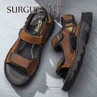 SURGUT Genuine Leather Mens Sandals Soft Shoes Beach Mens Sandals High Quality Hot Sale Sandals Slippers Bohemia Size 38~48