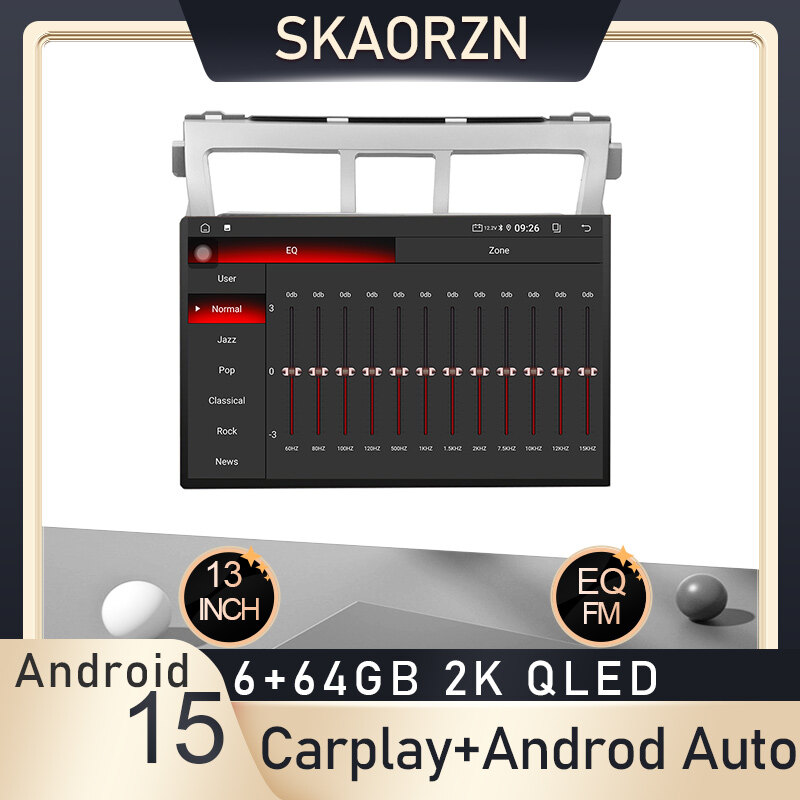 Skaorzn 13inch 6+64GB for-toyota-vios-2008-2013 android15 2k qled 2000x1200p 2din car android headunit stereo fm bluetooth carplay android auto steering control rear view for 9inch 10inch frame t13 ราคา 8,104 บาท*ส่งฟรี