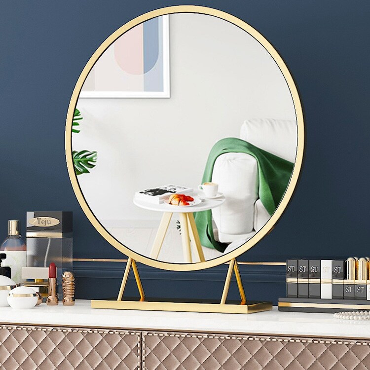 Gambar high quality Mirror home bedroom dresser mirror Nordic desktop desktop makeup mirror bedroom round mirror ins princess mirror