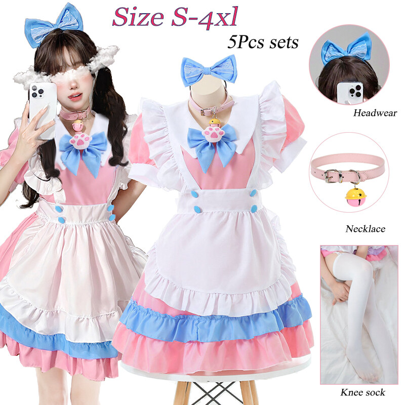  Cô Gái người hầu pháp Váy Anime Phụ Nữ Lolita Đồng Phục Dresses Nhật Bản Hầu Gái Bộ váy Hàng Ngày Bow váy màu hồng 