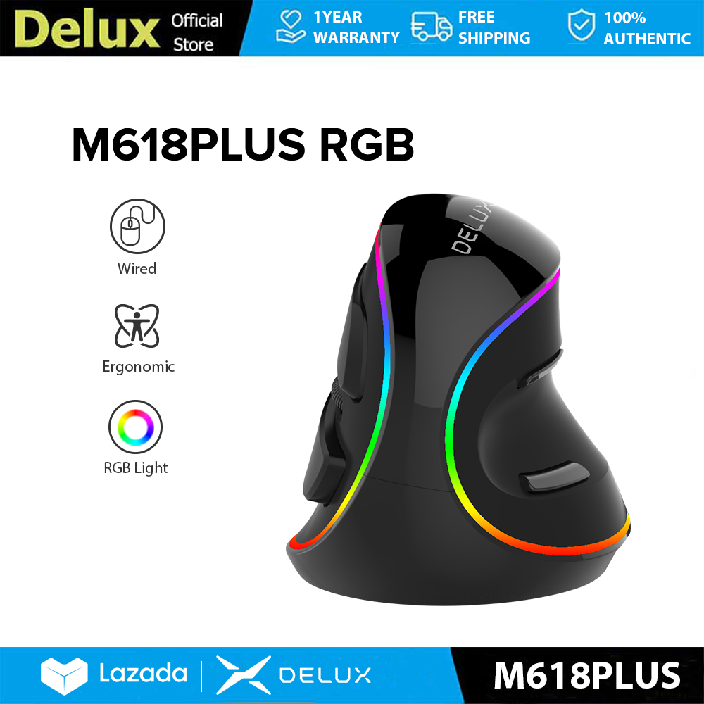 Delux M618Plus RGB công thái học có dây Chuột đứng 6 Nút 4000 Dpi Quang Học Với Có Thể Tháo Rời Tấm đỡ cổ tay L Kích Thước Cho Lớn Tay Cho PC/Máy Tính Xách Tay/Windows/Mac