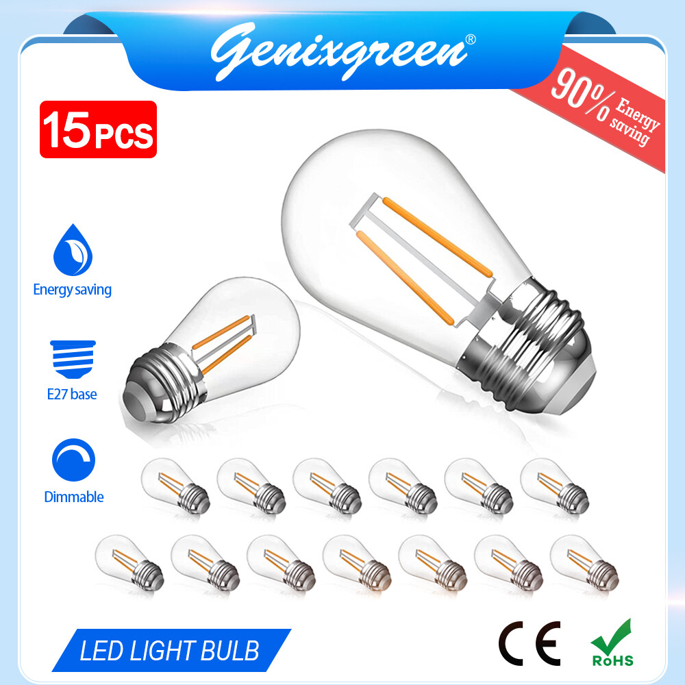 Genixgreenleds 15 bóng đèn led e27 s14 bóng đèn led edison bằng nhựa bóng đèn dây tóc chống vỡ 1w 2w 220v thay thế cho bóng đèn dây ngoài trời