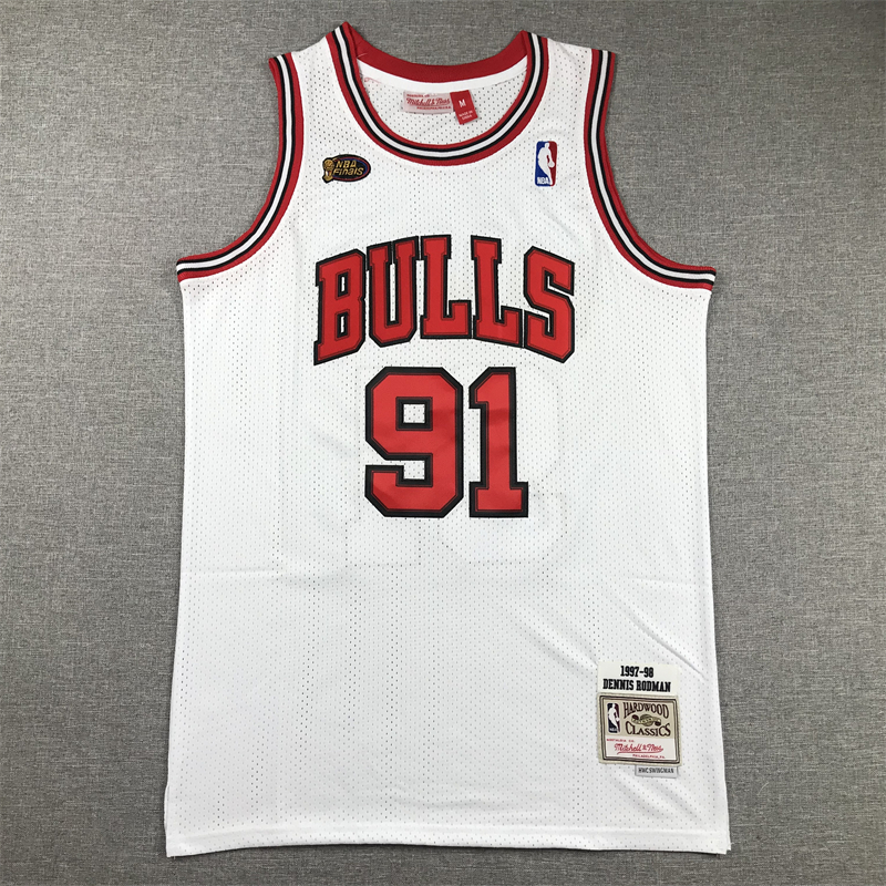 Mens Chicago Bulls Dennis rodman & Scottie pippen Mitchell Ness1997-98 gỗ cứng kinh điển jersey-trắng