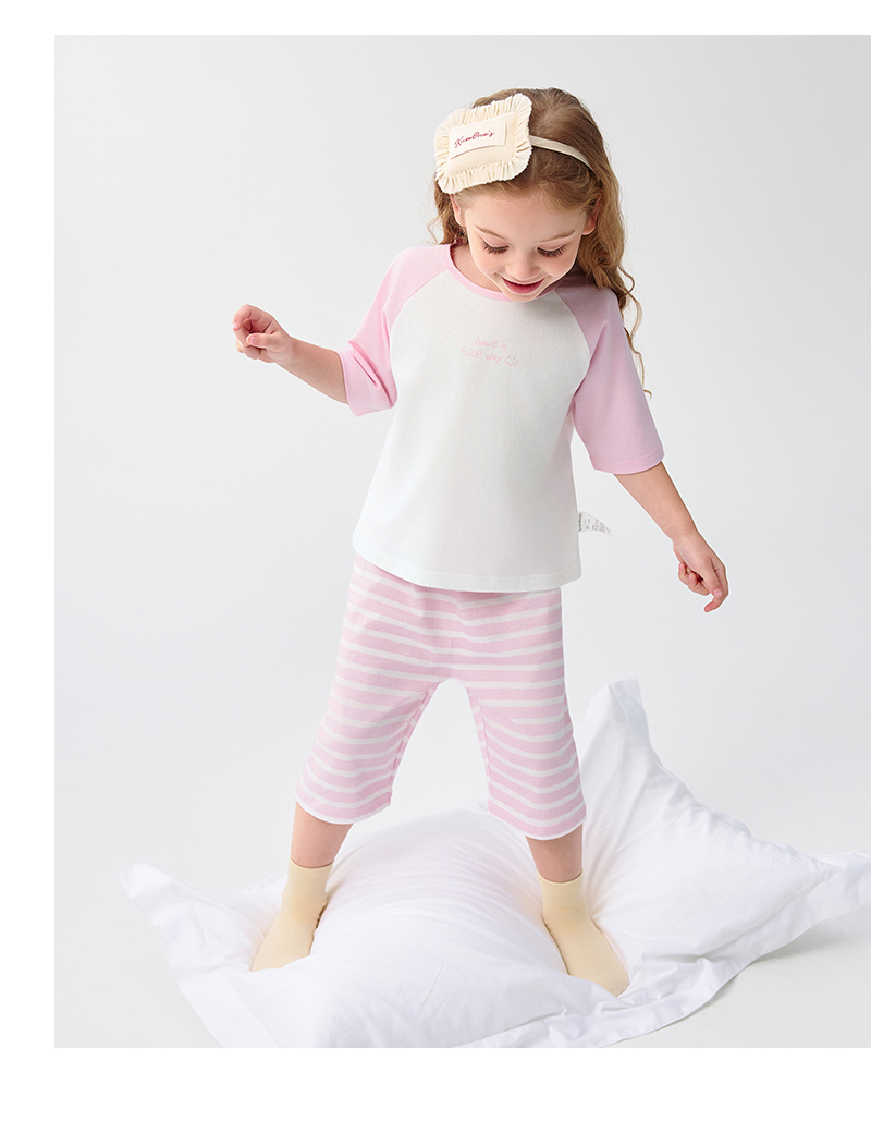 balabala Children Pajama Set Summer Thin Air Conditioning Clothing For Boy And Girl Home Clothing Little And Big Kids Parentchild Matching