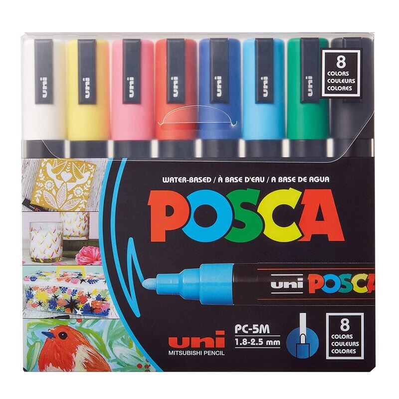 UNI POSCA Fine Tip 8 Colors Set PC-3M Water-Based Colour Paint