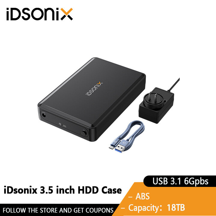iDsonix 3.5 inch HDD Case SATA SSD Hard Drive Enclosure with Power Adapter External Hard Drive Enclosure SATA to USB 3.1 Type C - ยี่ห้อ iDsonix ราคา 791 บาท*ส่งฟรี