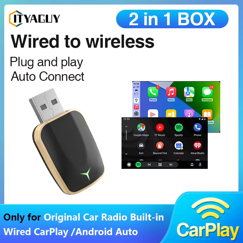 2 in1 Wireless CarPlay Box Wireless Android Auto Box For Car Radio with Wired CarPlay Mini Box Dongle Wired To Wireless For Benz Audi Toyota Mazda Nissan Chevrolet Suzuki Kia Ford Etc ราคา 429 บาท*ส่งฟรี