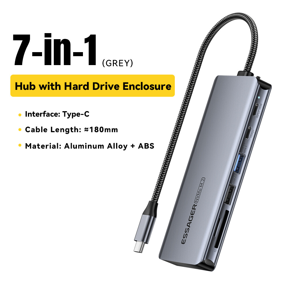 Essager Hub SSD bao vây Dock 2-in-1 pd100w sạc nhanh usb3.2 M.2 NVMe giao diện đa cổng tốc độ 10gbps