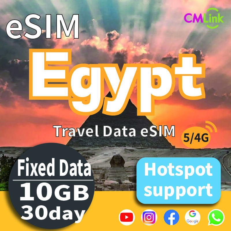 Egypt Data eSIM Card with Unlimited 10GB for 30 Day High-Speed Data for Travel Prepaid 4G/5G LTE (Hotspot+Top-Up,QR Code Sent to Your Email) Harga 307 Ringgit*Penghantaran Percuma