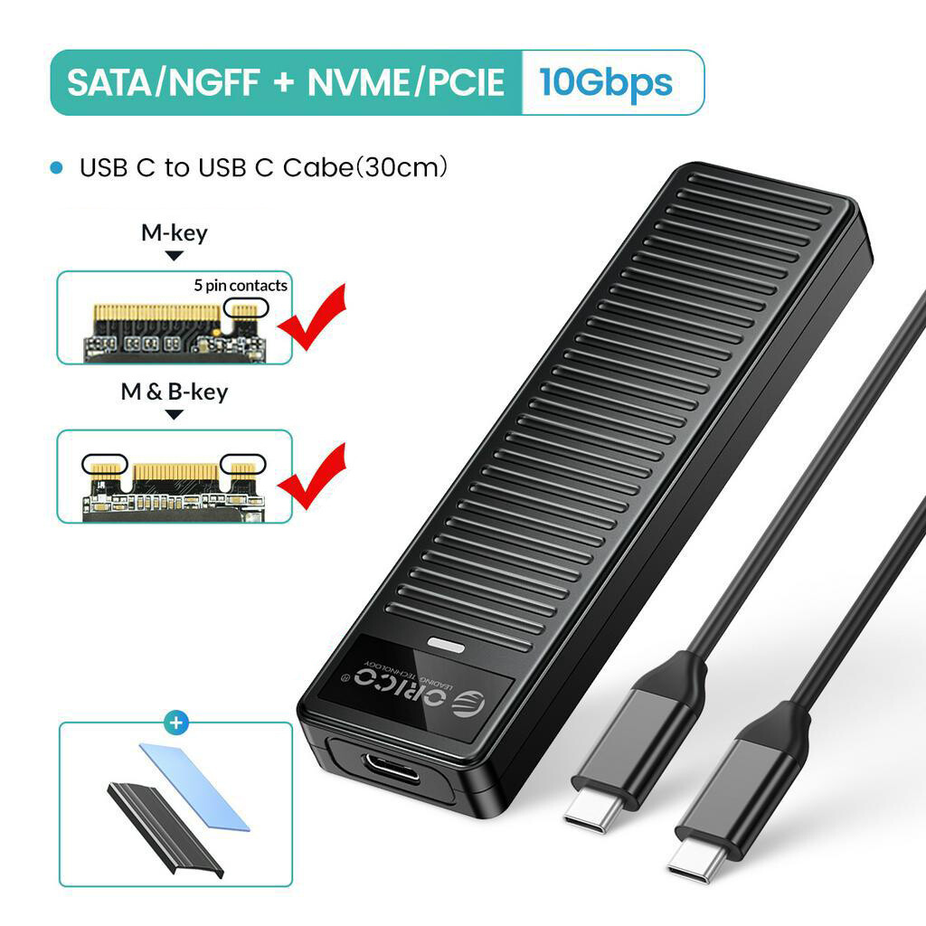 Vỏ ổ SSD SATA NVMe Giao Thức Kép M.2 Vỏ vỏ ngăn SSD loại USB C 10Gbps Usb3.2 Gen2 M.2 Vỏ Hỗ trợ UASP