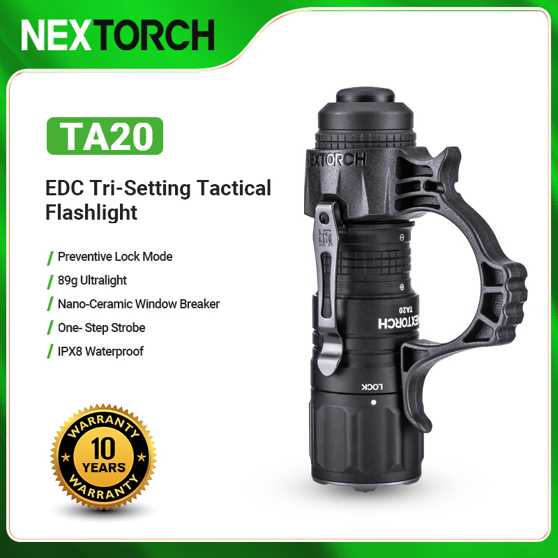 NEXTORCH TA20 Set Tactical Flashlight High Lumens, 1000 Lumens Powerful Emergency Rechargeable Compact Flashlight with 3 Modes & Strobe & Ceramic Glass Breaker, Tactical Rings included for Outdoor Use ราคา 2,340 บาท*ส่งฟรี