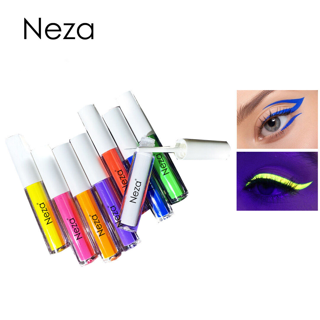 Gambar Neza Waterproof Fluorescent Eyeliner Quick drying Color Long lasting Luminous Fluorescent UV Liquid Eyeliner Pen Holiday Party Cosmetics Eye Makeup