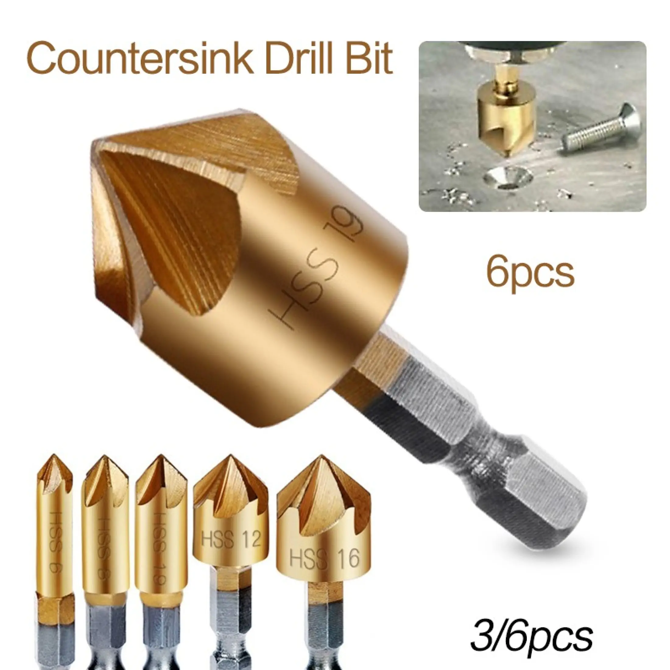 Tool Parts Rotary Tools 1/4 Hex Shank HSS 90 Chamfer Countersink Drill Bits Accessories 