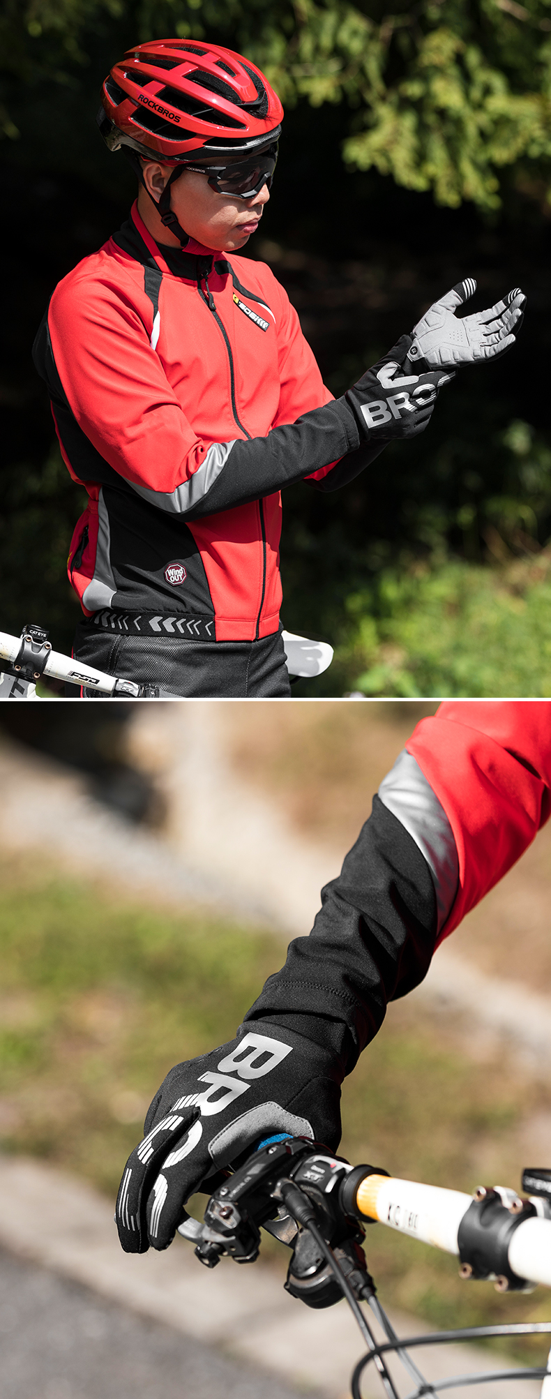 thumbnail image 2 of RockBros Full Finger Cycling Gloves – Touch Screen, MTB/Bike, Black/Grey, Unisex 2 of 5